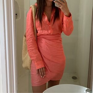 Monday Swimwear Coral Pink Linen Coverup Set